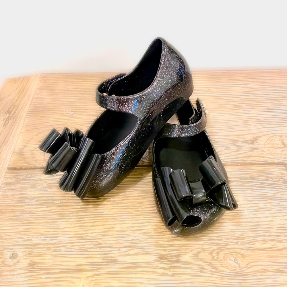 Worn ONCE Mini Melissa Black Glitter Shoes -  Toddler/Little Kids Sz 7